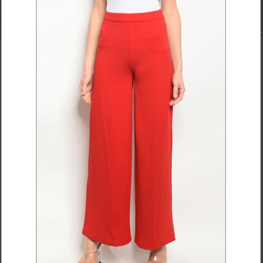LAST PAIR! Red high waisted wide leg Pants - Picture 3 of 4